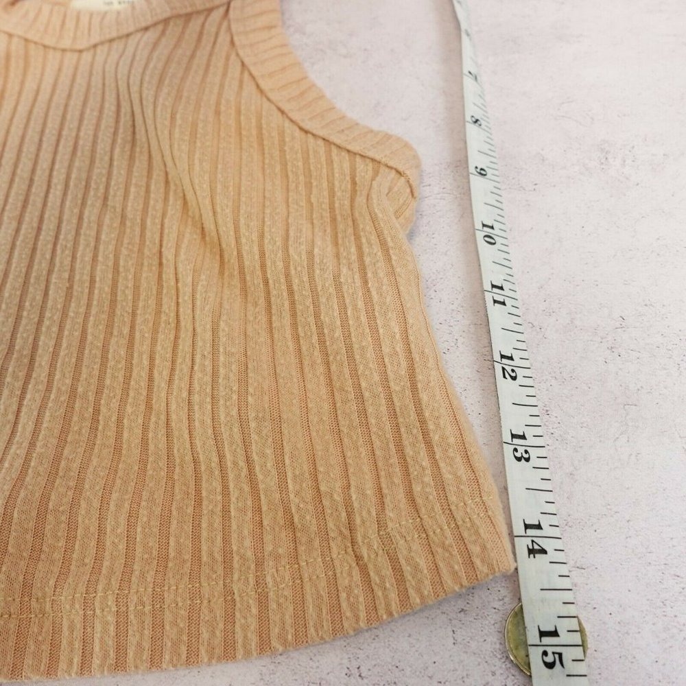Crop Tank Top Womens XS Nude Tan Wide Ribbed Stretch Knit TRULY MADLY DEEPLY - Picture 5 of 8